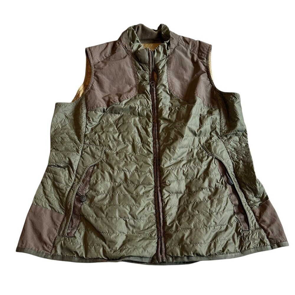Eddie Bauer Zip-Down Puffer Quilted Vest Sleeveless Green Brown Size Large Women